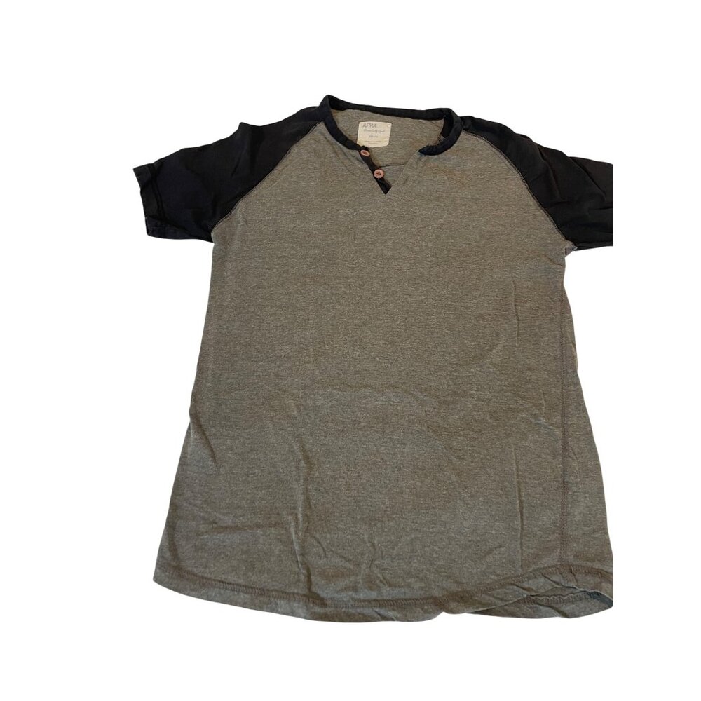 Alpha Mens Raglan Henley T-Shirt Small Gray & Black